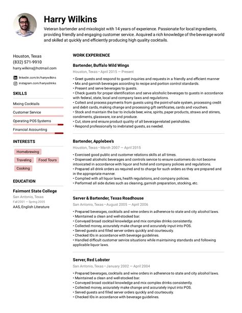 Resume Templates Bartender