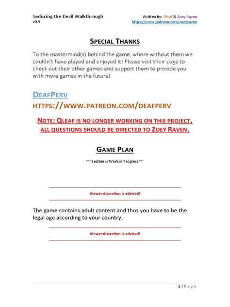 Seducing The Devil Walkthrough