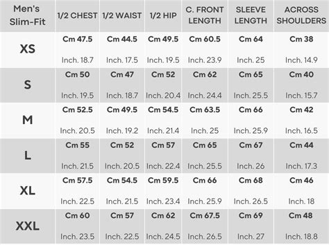 Shirt Size Chart Us