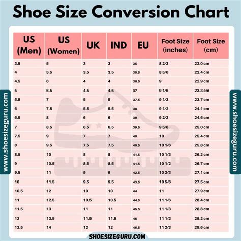 Shoes Sizes Conversion Chart
