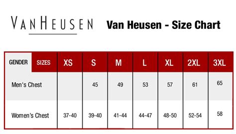 Size Chart Van Heusen