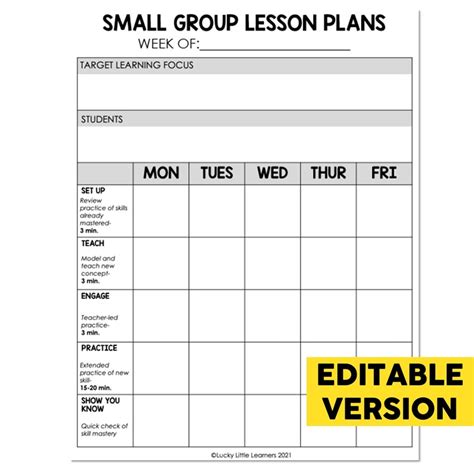Small Group Lesson Plan Template For Math