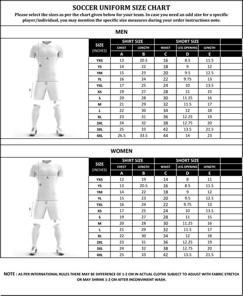 Soccer Jerseys Size Chart