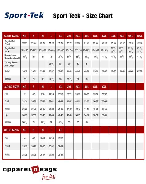 Sport Tek Sizing Chart