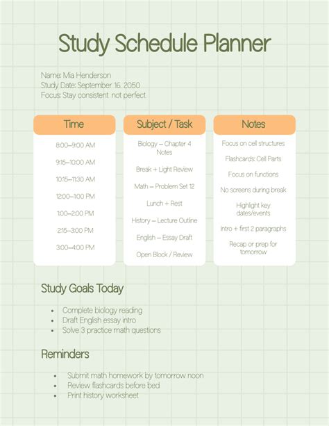 study schedule