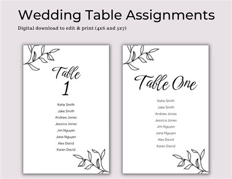 Table Assignment Template