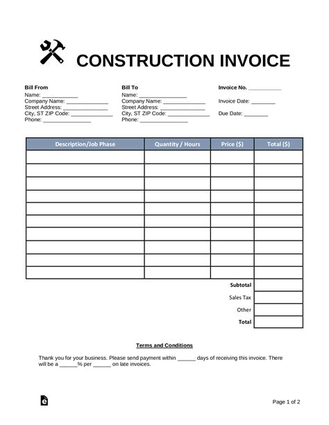 Template For Construction Invoice