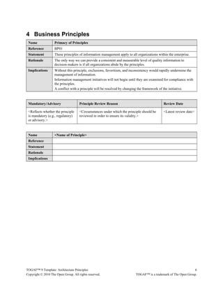 Togaf Principle Catalog Columns Name Statement Rationale Implications