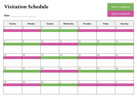 Visitation Calendar Template