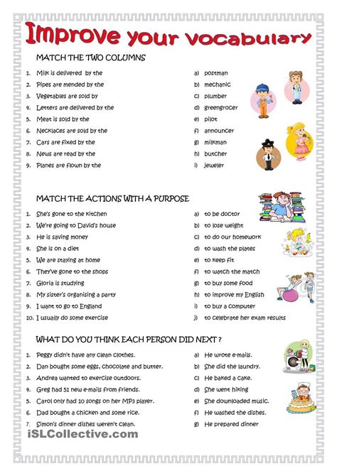Vocabulary Exercises Printable