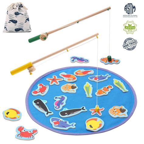 Wooden Fishing Rods with Felt Fish for Toddlers