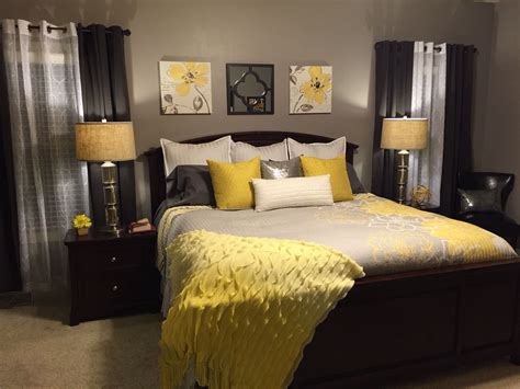 Yellow and gray bedroom with different patterns
